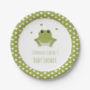 Green Frog Hearts Name Baby shower Papieren Bordje