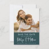 Green Fun Script Modern Photo Minimalist Wedding Save The Date (Voorkant)