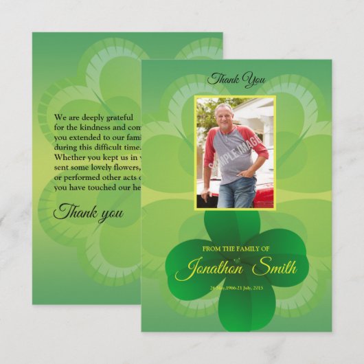 Green Funeral Bedankt Card Kaart (Voorkant / Achterkant)