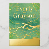 Green Galaxy Agate Marble Gold Wedding Folie Uitnodiging (Voorkant)
