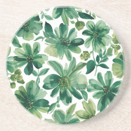 Green Garden Floral Botanical Watercolor Painting Zandsteen Onderzetter