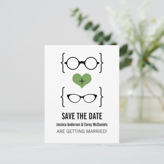 Green Geeky Glass Enregistrer la carte postale Dat (Debout devant)