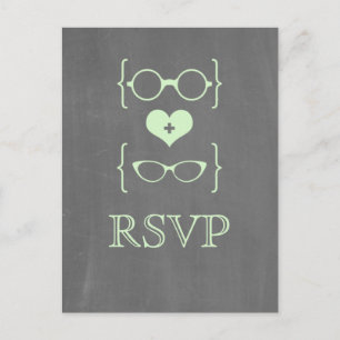 Green Geeky Glasses Chalkboard RSVP Briefkaart