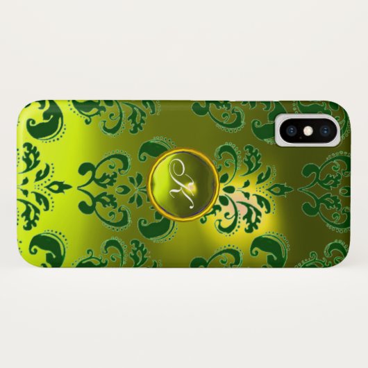 GREEN GEEL DAMASKMONOGRAM Case-Mate iPhone CASE (Achterkant (horizontaal))