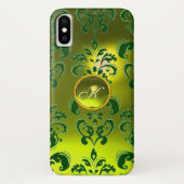 GREEN GEEL DAMASKMONOGRAM Case-Mate iPhone CASE (Achterkant)