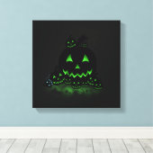 Green Ggloing Black Halloween Jack O Lantern Canvas Afdruk (Insitu (Houten vloer))