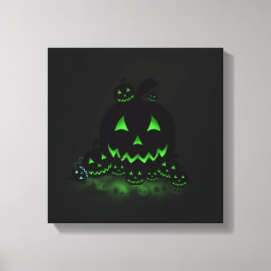 Green Ggloing Black Halloween Jack O Lantern Canvas Afdruk