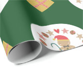 Green Gingerbread Cookie Custom Name Script Fun Cadeaupapier (Rol Hoek)