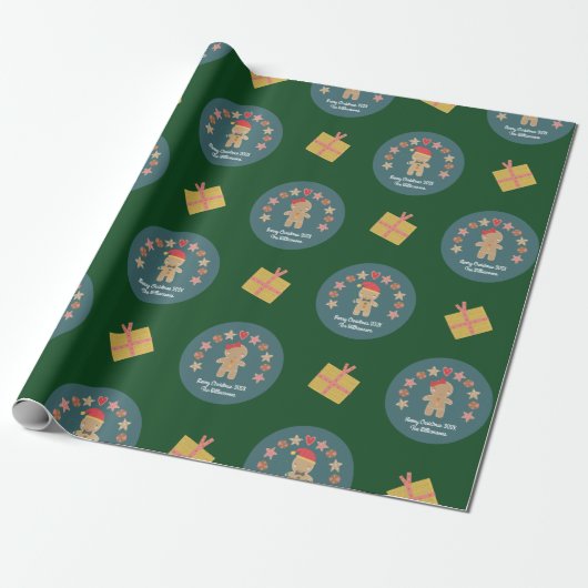 Green Gingerbread Cookie Script Aangepaste naam Sc Cadeaupapier (Uitgerold)