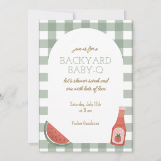 Green Gingham Baby-Q Baby Shower Invitation Kaart