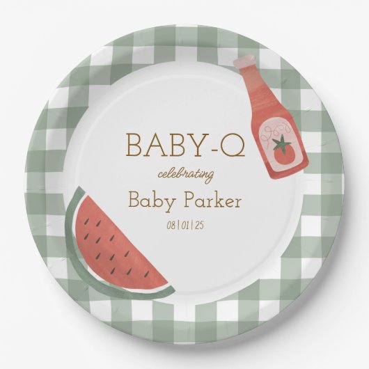 Green Gingham Baby-Q Circular Plate Papieren Bordje (Voorkant)