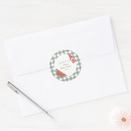 Green Gingham Baby-Q Circular Sticker (Envelop)