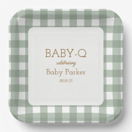 Green Gingham Baby-Q Square Plate 2 Papieren Bordje