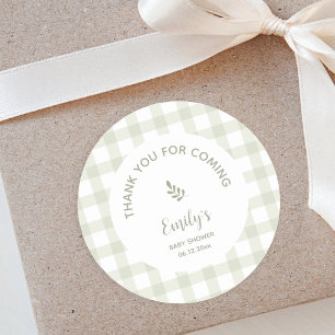 Green Gingham Baby shower Bedankt voor je komst Vierkante Sticker