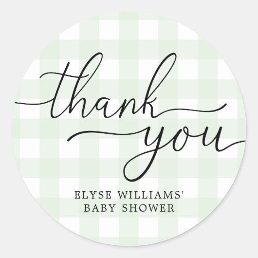 Green Gingham Baby shower Dank u voor de Sticker (Voorkant)