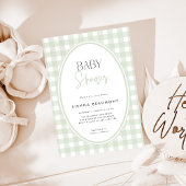 Green Gingham Baby Shower Invitation Kaart