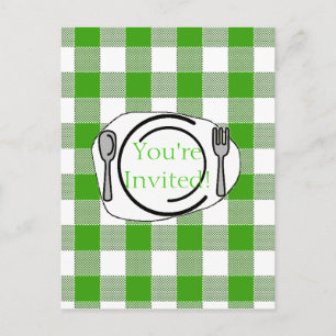 Green Gingham BBQ Invite Uitnodiging Briefkaart