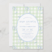 Green Gingham Blue Bows Baby shower Kaart (Voorkant)