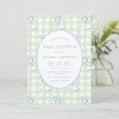 Green Gingham Blue Bows Baby shower Kaart (Staand voorkant)