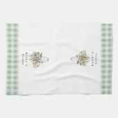 Green Gingham Botanical Whisky gepersonaliseerd Theedoek (Horizontaal)