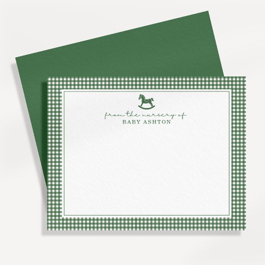 Green Gingham Boy Gepersonaliseerde Nursery Note K Aankondiging