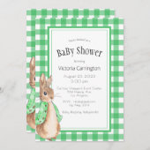 Green Gingham Bunny Rabbit Baby shower Kaart (Voorkant / Achterkant)
