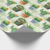 Green Gingham Cactus Pattern Cadeaupapier (Hoek)