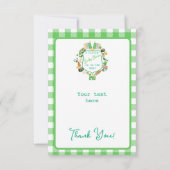 Green Gingham Charm Baby shower Bedankt kaarten (Achterkant)