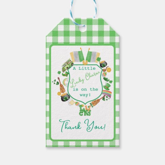 Green Gingham Charm Baby shower Dank u Cadeaulabel (Voorkant)