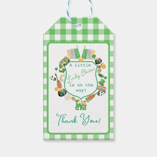 Green Gingham Charm Baby shower Dank u Cadeaulabel (Achterkant)