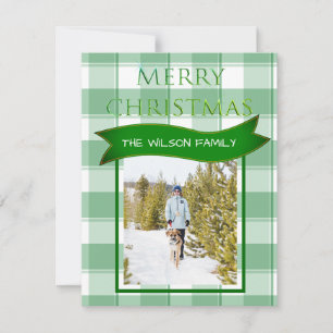Green Gingham Check Country Kerstfototoestel Feestdagenkaart