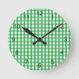 Green Gingham Check Patroon Ronde Klok
