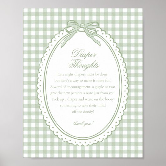 Green Gingham Coquette Bow Diaper Thoughts Baby Poster (Voorkant)