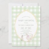 Green Gingham Ducks Baby shower Kaart (Voorkant)