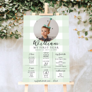 Green Gingham eerste verjaardag mijlpaal tijdlijn Poster