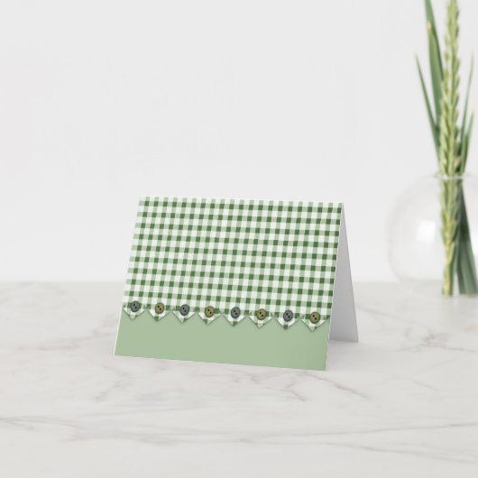Green Gingham en Buttonnen Note Kaart (Voorkant)