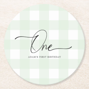 Green Gingham First Birthday Drink Onderzetter