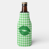 Green Gingham Fun Irish Kiss St Patrick's Day Flesjeskoeler (Fles Voorkant)