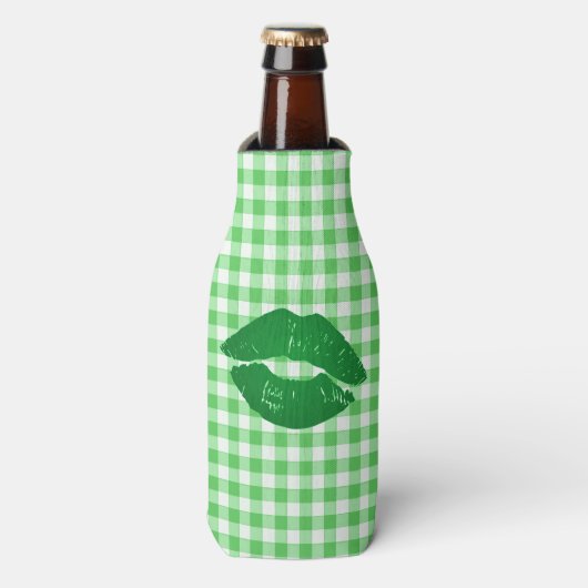 Green Gingham Fun Irish Kiss St Patrick's Day Flesjeskoeler (Fles Voorkant)