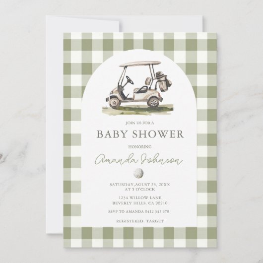Green Gingham Golf Boy Baby Shower Invitation (Devant)