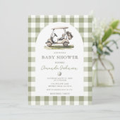 Green Gingham Golf Boy Baby Shower Invitation (Debout devant)