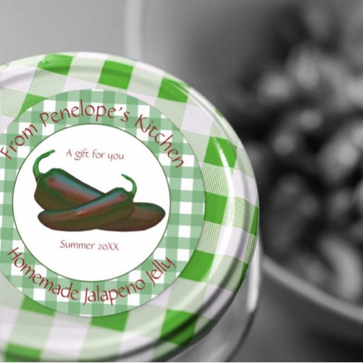 Green Gingham Jalapeno Jelly Gift Label met naam