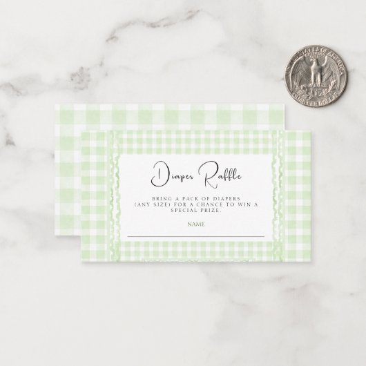 Green Gingham Luier Raffle Notitiekaartje (Voorkant / Achterkant in situ)