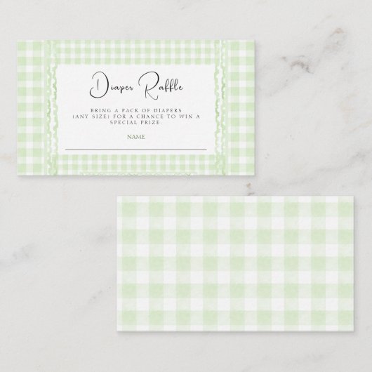 Green Gingham Luier Raffle Notitiekaartje (Voorkant / Achterkant)