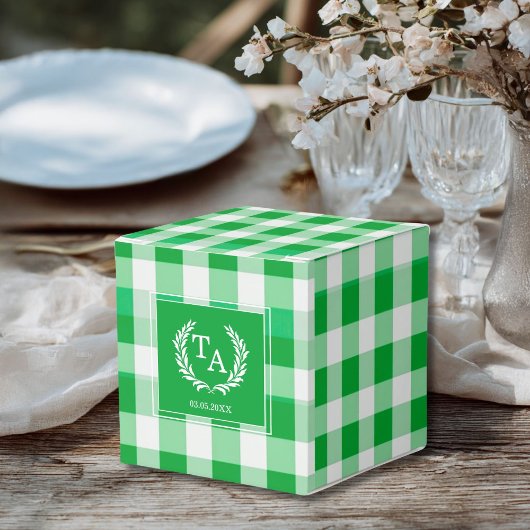 Green Gingham Monogram Crest Bedankdoosjes