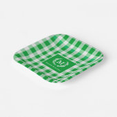 Green Gingham Monogram Crest Custom Papieren Bordje (Gebogen)