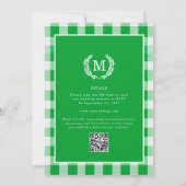 Green Gingham Monogram Crest QR-code Kaart (Achterkant)