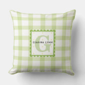 Green Gingham Monogrammed Kussen (Voorkant)