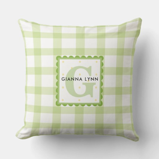 Green Gingham Monogrammed Kussen (Voorkant)