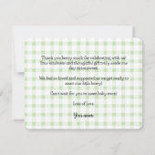 Green Gingham Mouse Baby shower-bedankkaart Bedankkaart (Achterkant)